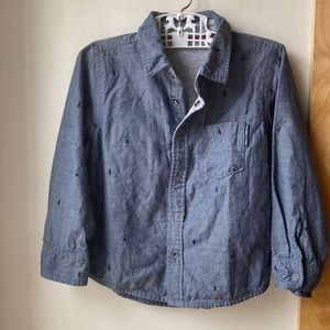 Polar O Pyret reversible printed chambray grey knit lined snap front shirt NWOT